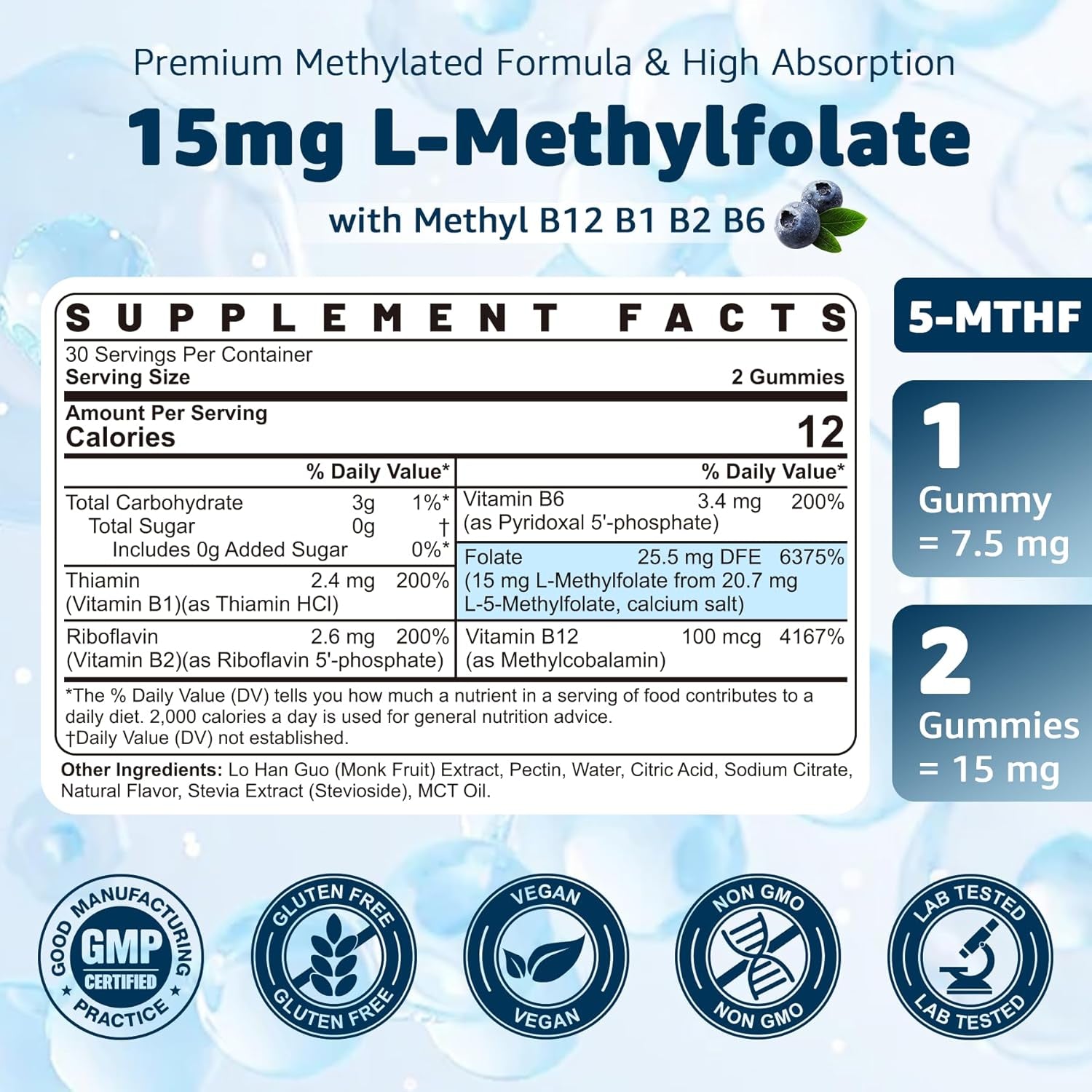 Nextdia L-Methylfolate 5-MTHF Gummies – 60 Sugar-Free Vegan Gummies | Active Folate + Methylated B Vitamins for Energy, Mood & Focus