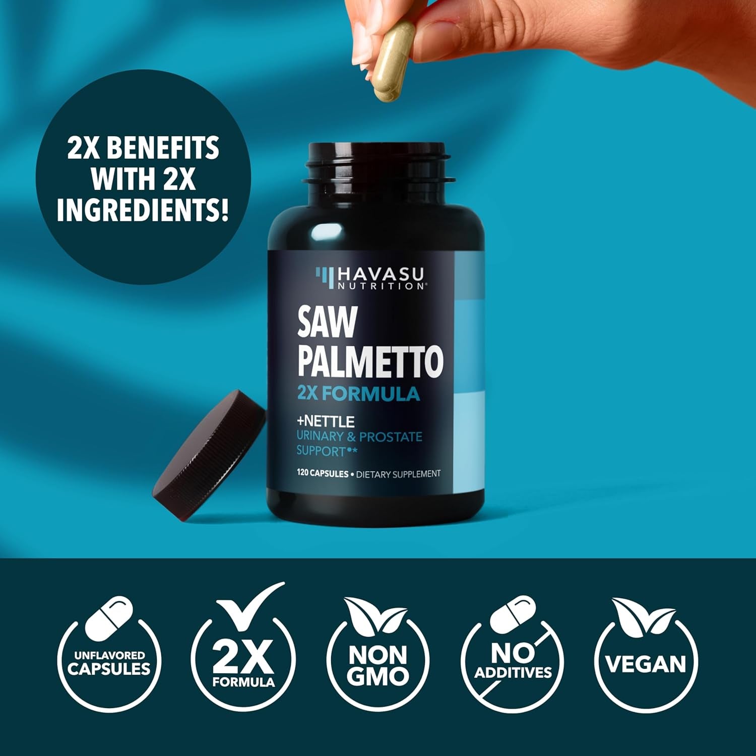 HAVASU NUTRITION Saw Palmetto 2X Formula + Nettle – 120 Capsules | Prostate, Urinary & Men’s Health Support