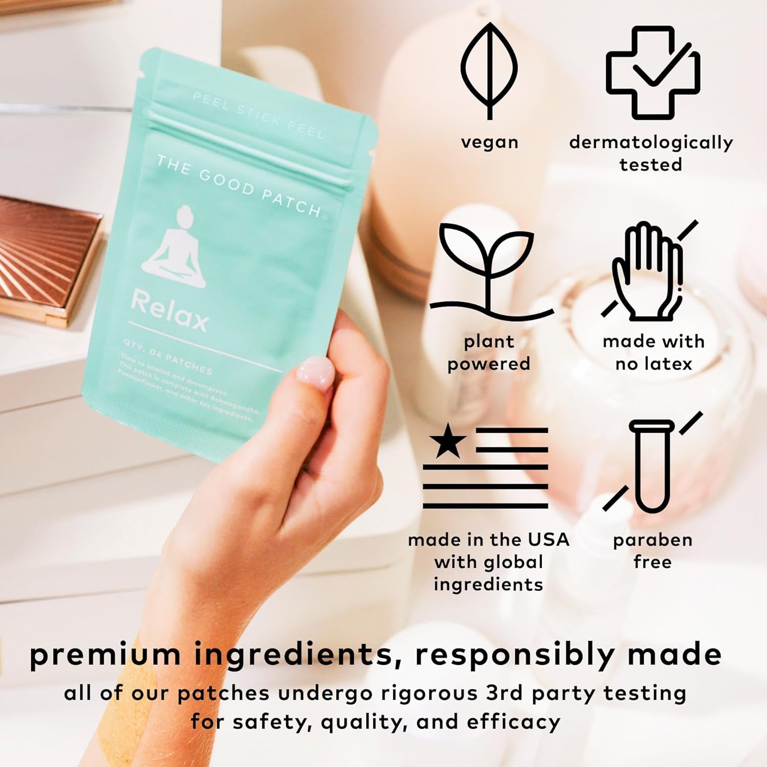 The Good Patch Relax – 8 Patches | Calming Wellness Patch with Ashwagandha, Rhodiola & GABA