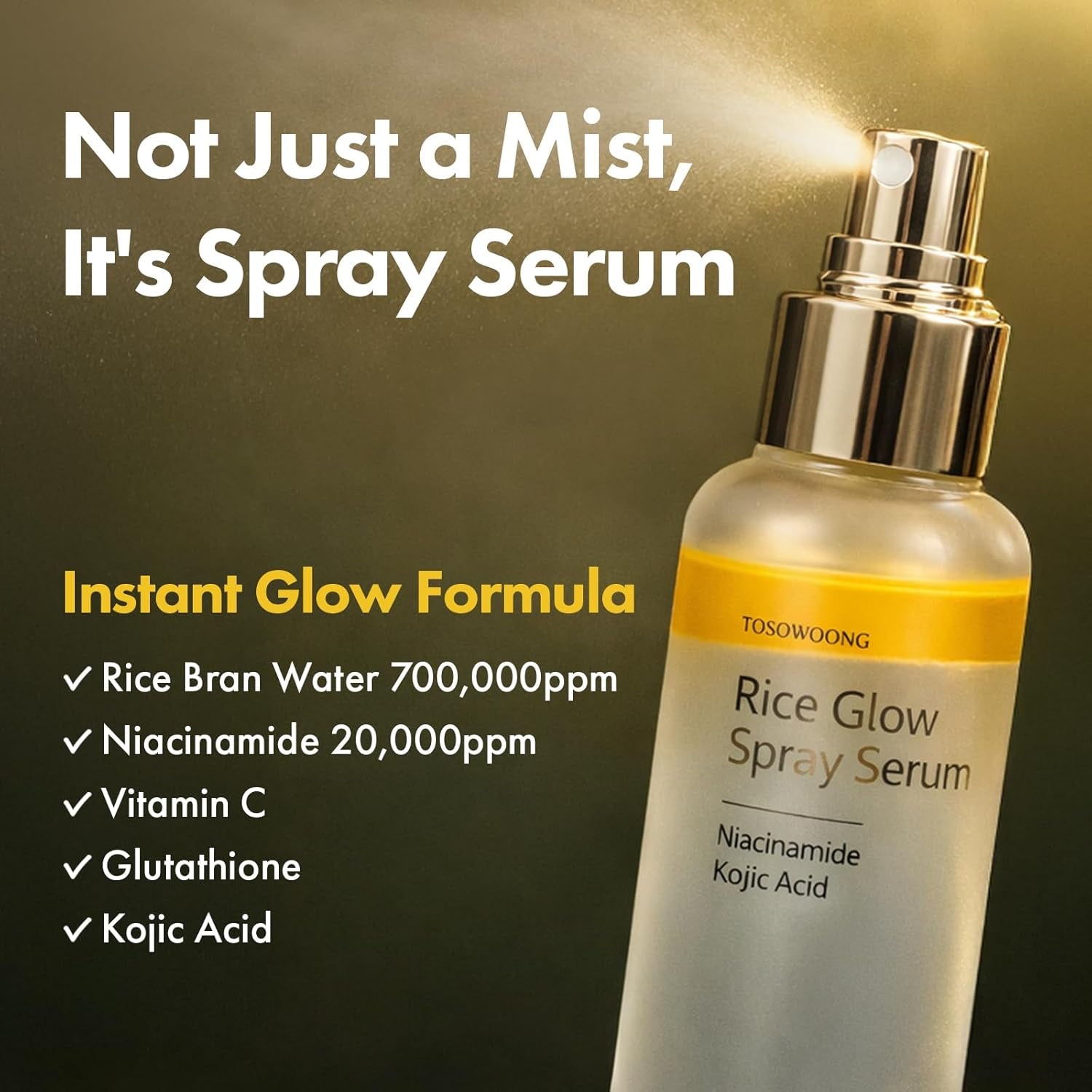 Rice Glow Spray Serum, 70% Rice Bran Water, Vitamin C, Kojic Acid, Glutathione, Hyaluronic Acid, PDRN, Hydrating All in One Face Mist for Glass Skin, Korean Skincare, 100Ml / 3.38 Fl. Oz.