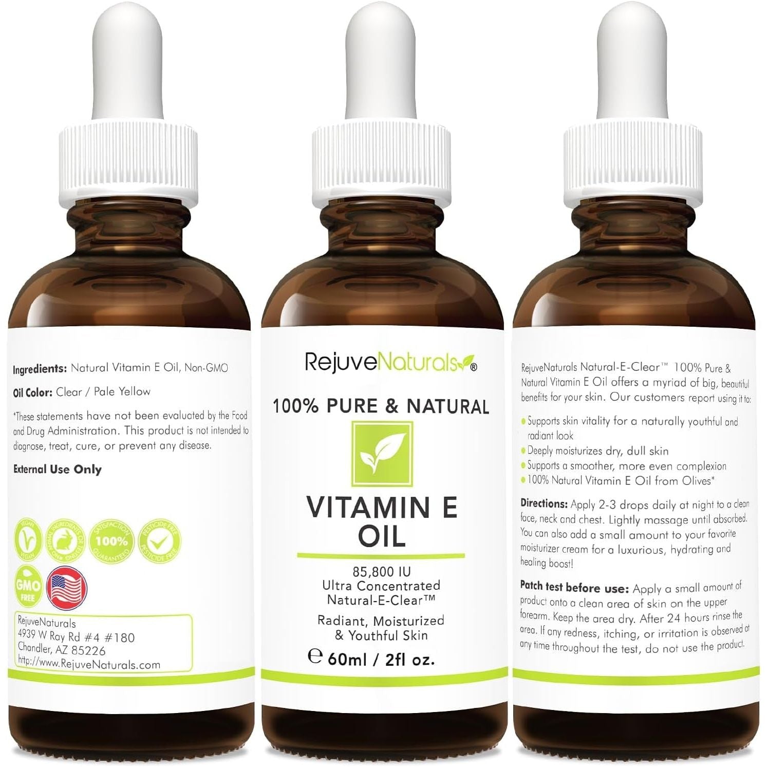 RejuveNaturals Vitamin E Oil – 60ml | Pure Antioxidant for Radiant, Youthful Skin