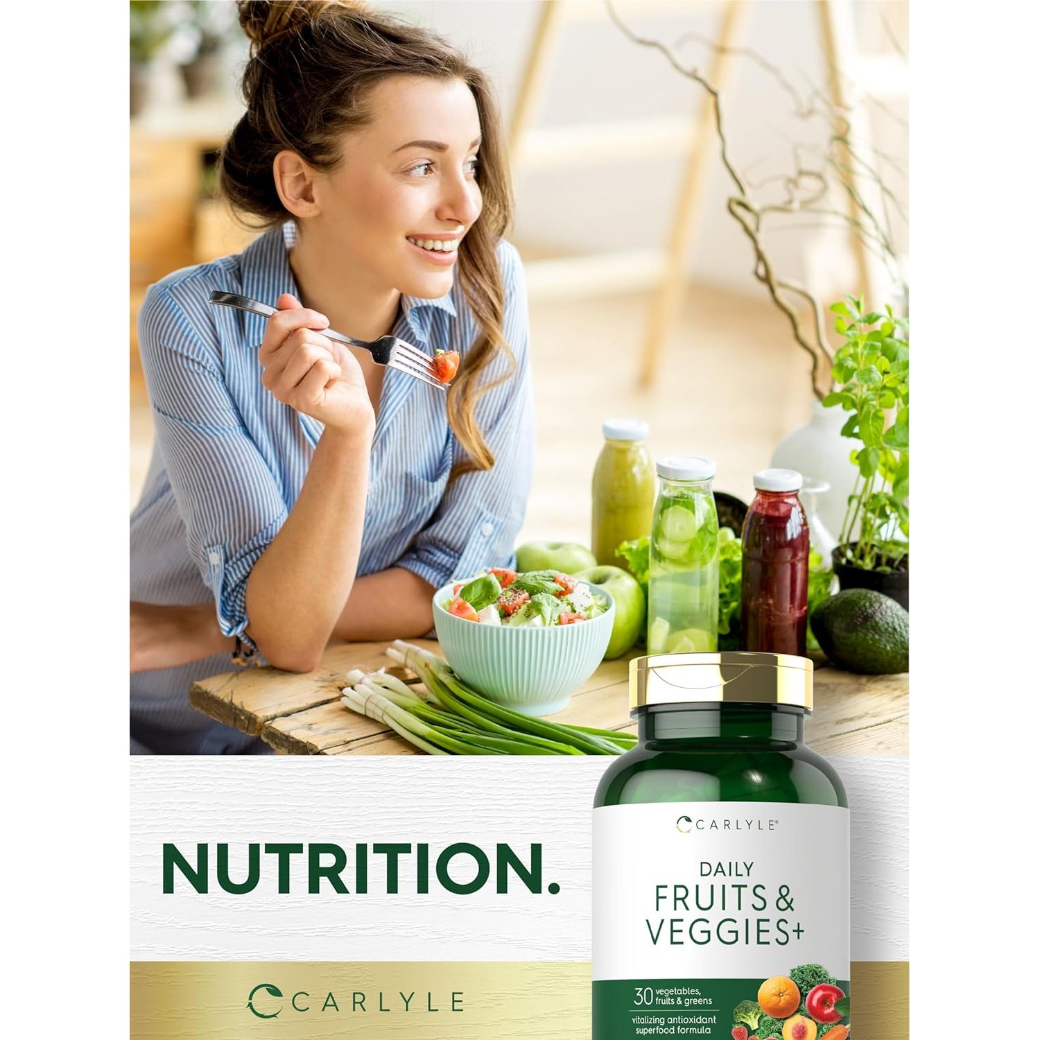 Fruits and Veggies Supplement | 250 Capsules | Made with 30 Fruits and Vegetables | Vegetarian, Non-Gmo, Gluten Free Superfood Formula