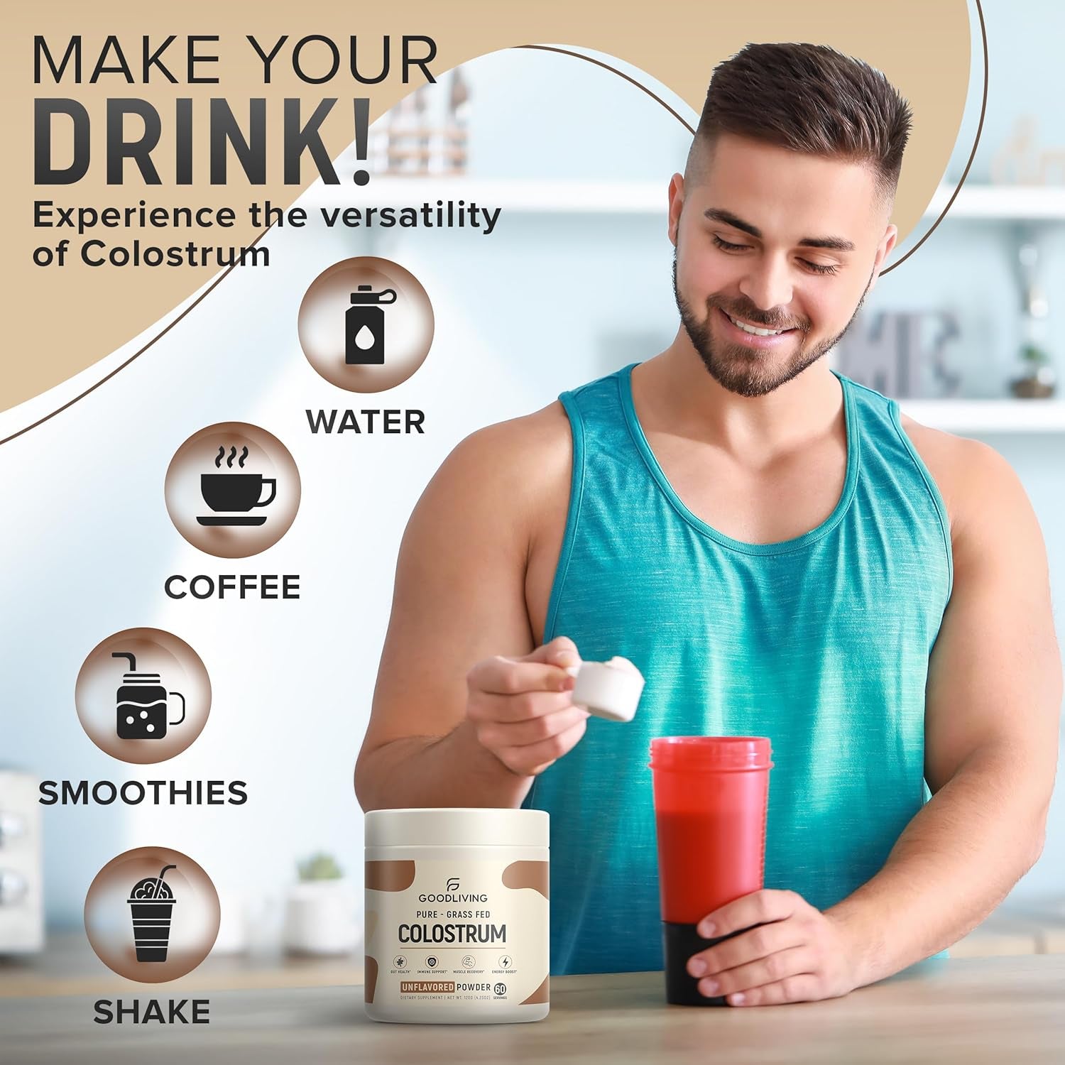 GoodLiving Pure – Grass Fed Colostrum Unflavored Powder – 120g | Immune, Gut & Muscle Support Superfood