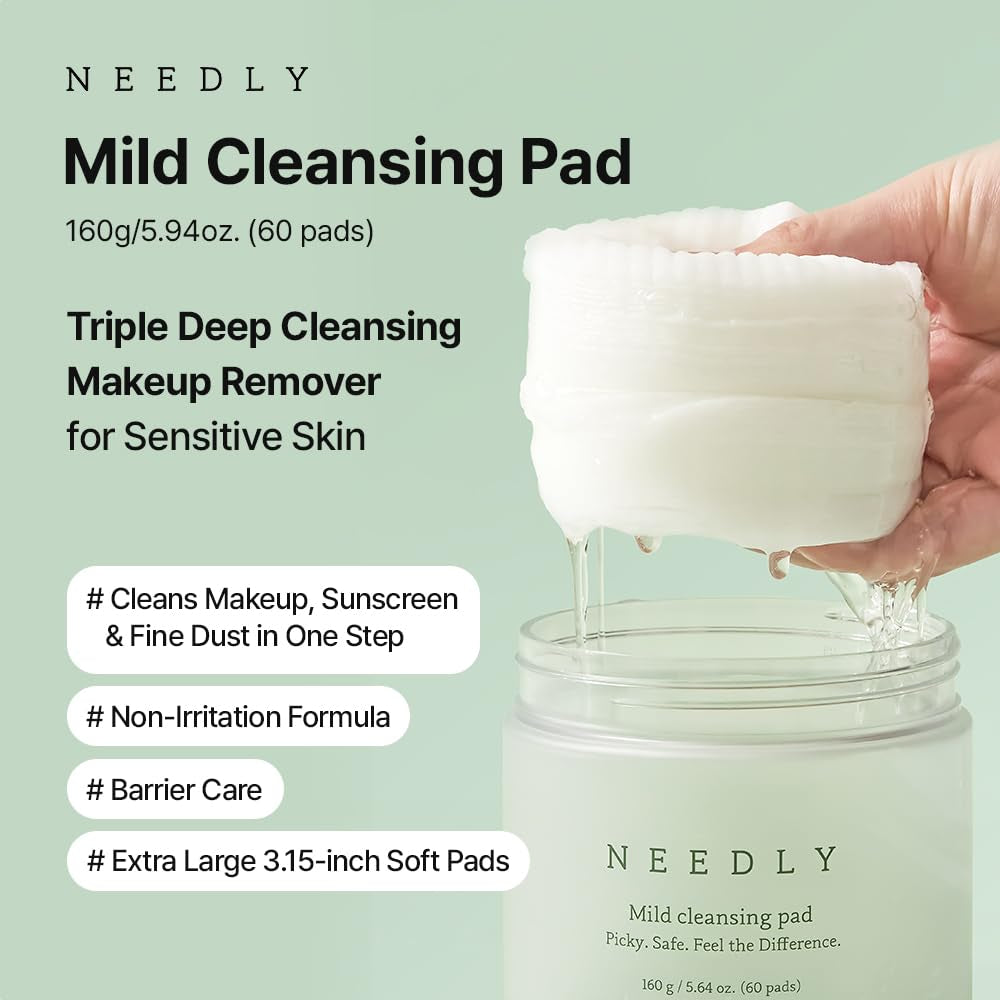 NEEDLY Mild Cleansing Pad – 60 Pads | Gentle Triple Makeup Remover for Sensitive Skin