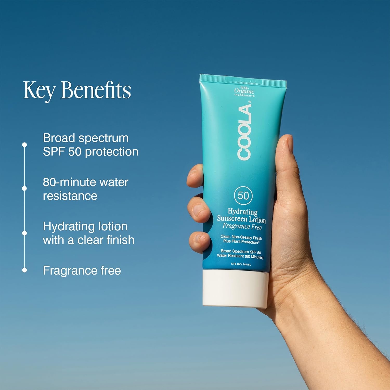COOLA Hydrating Sunscreen Lotion SPF 50 Fragrance Free – 148ml | Lightweight, Reef-Safe Daily Sun Protection
