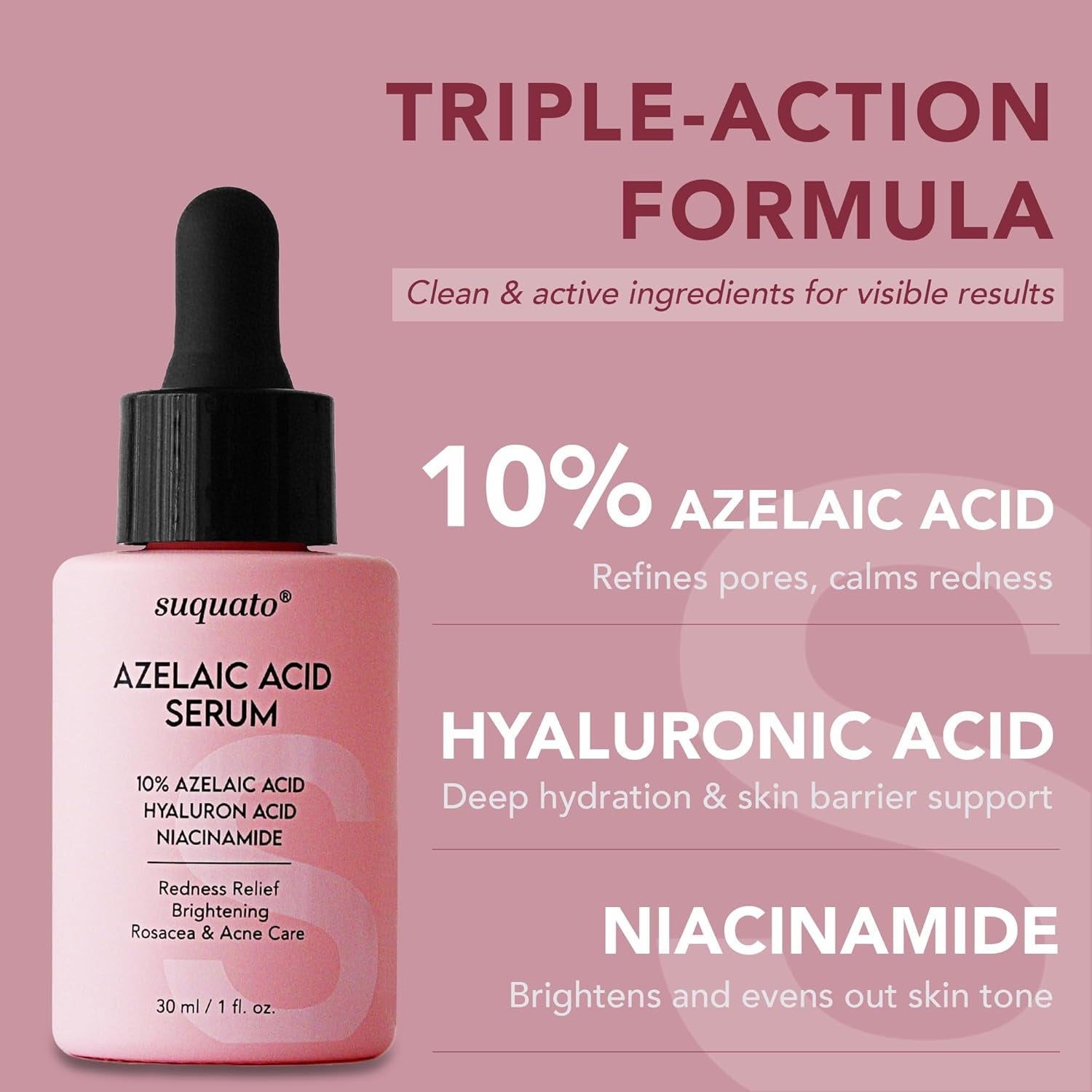 Suquato 10% Azelaic Acid Serum – 30ml | Redness-Relief & Brightening Serum for Clear, Even Skin