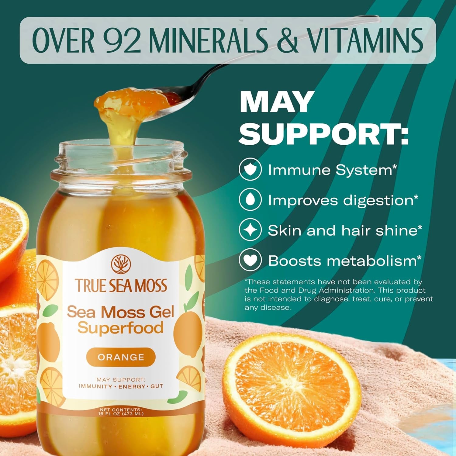 TrueSeaMoss Sea Moss Gel Superfood – 473ml | Orange Flavour | Immunity, Energy & Gut Health Support