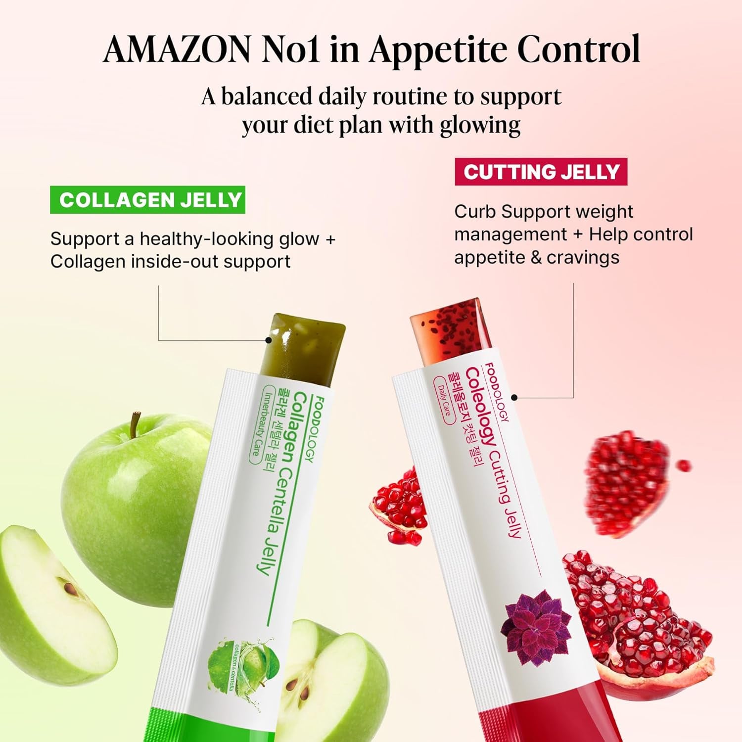 Stick Jelly Duo: Cutting & Collagen Jelly Set, Dietary Fiber Supplement Set for Weight Management and Skin Hydration, Collagen, Centella Asiatica, Garcinia Cambogia