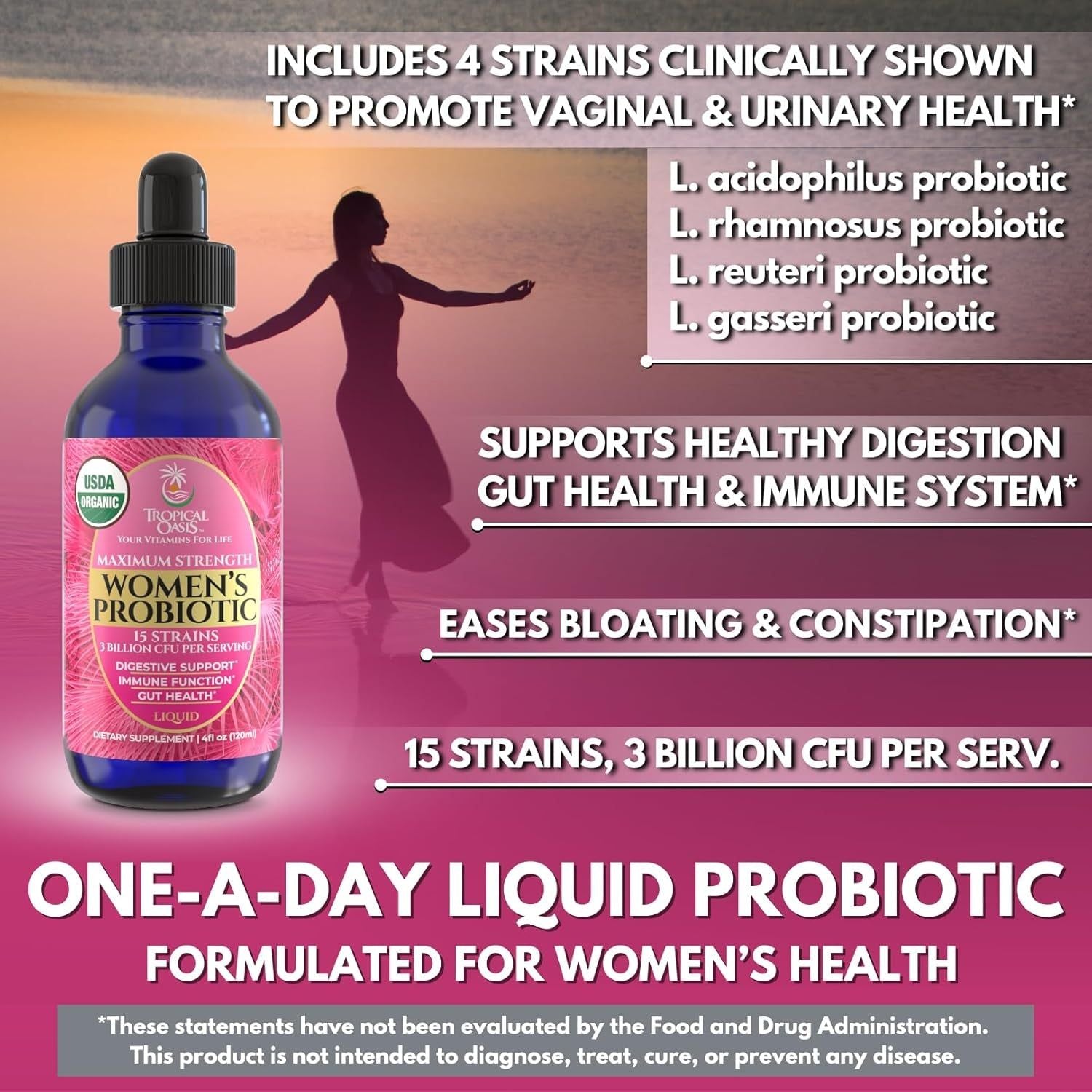 Tropical Oasis Women's Probiotic – 120ml | USDA Organic Liquid Probiotics for Gut & Immune Health