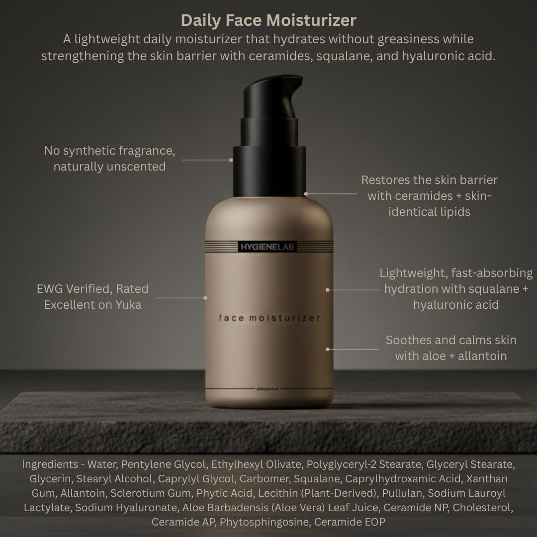 Face Moisturizer - EWG Verified, Unscented, Non-Greasy Hydration with Squalane, Aloe Vera, Ceramides & Hyaluronic Acid - 1.7 Fl Oz
