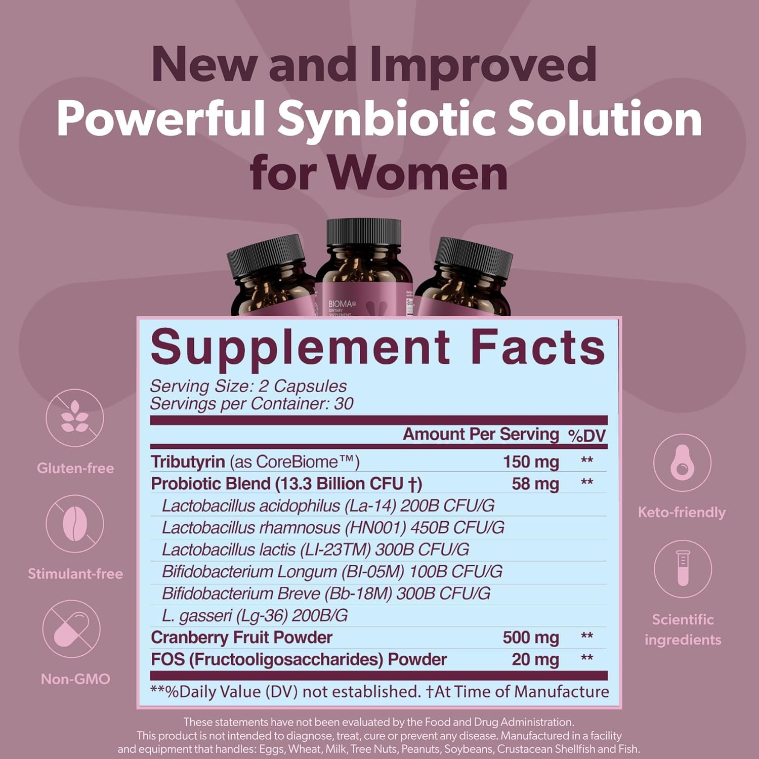 BIOMA Feminine HeaBIOMA Feminine Health Synbiotic + Urinary Tract Wellness – 60 Capsules (30-Day Supply) | Probiotic + Prebiotic + Cranberry Complex for Women’s Intimate & Hormonal Balancelth Synbiotic + Urinary Tract Wellness - 60 Capsules, 30 Day Supply