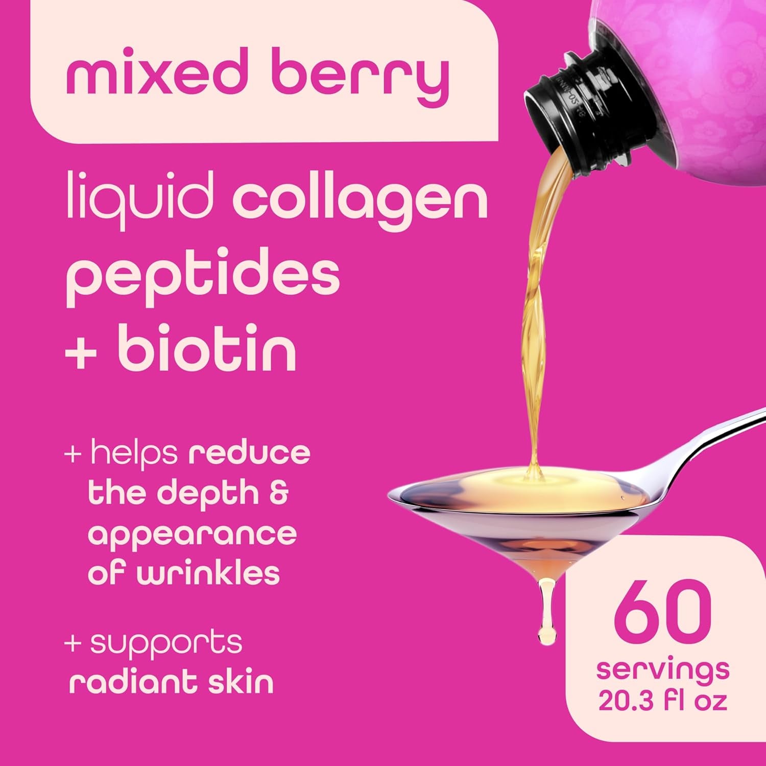 Zena Nutrition Liquid Collagen Peptide + Biotin – 600ml (60 Servings) | Skin Elasticity, Hair Growth & Nail Strength – Mixed Berry Flavor