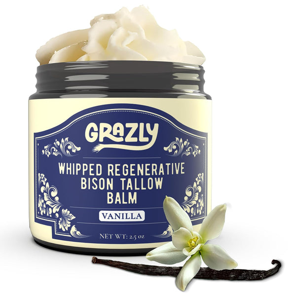 Grazly Whipped Regenerative Bison Tallow Balm (Vanilla) – 71g | Deep Hydration & Skin Renewal