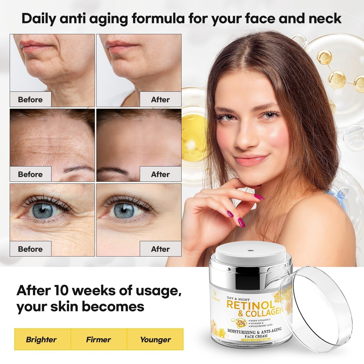 Bealions Day & Night Retinol & Collagen Moisturizing & Anti-Aging Face Cream – 50ml | Firm, Lift & Hydrate