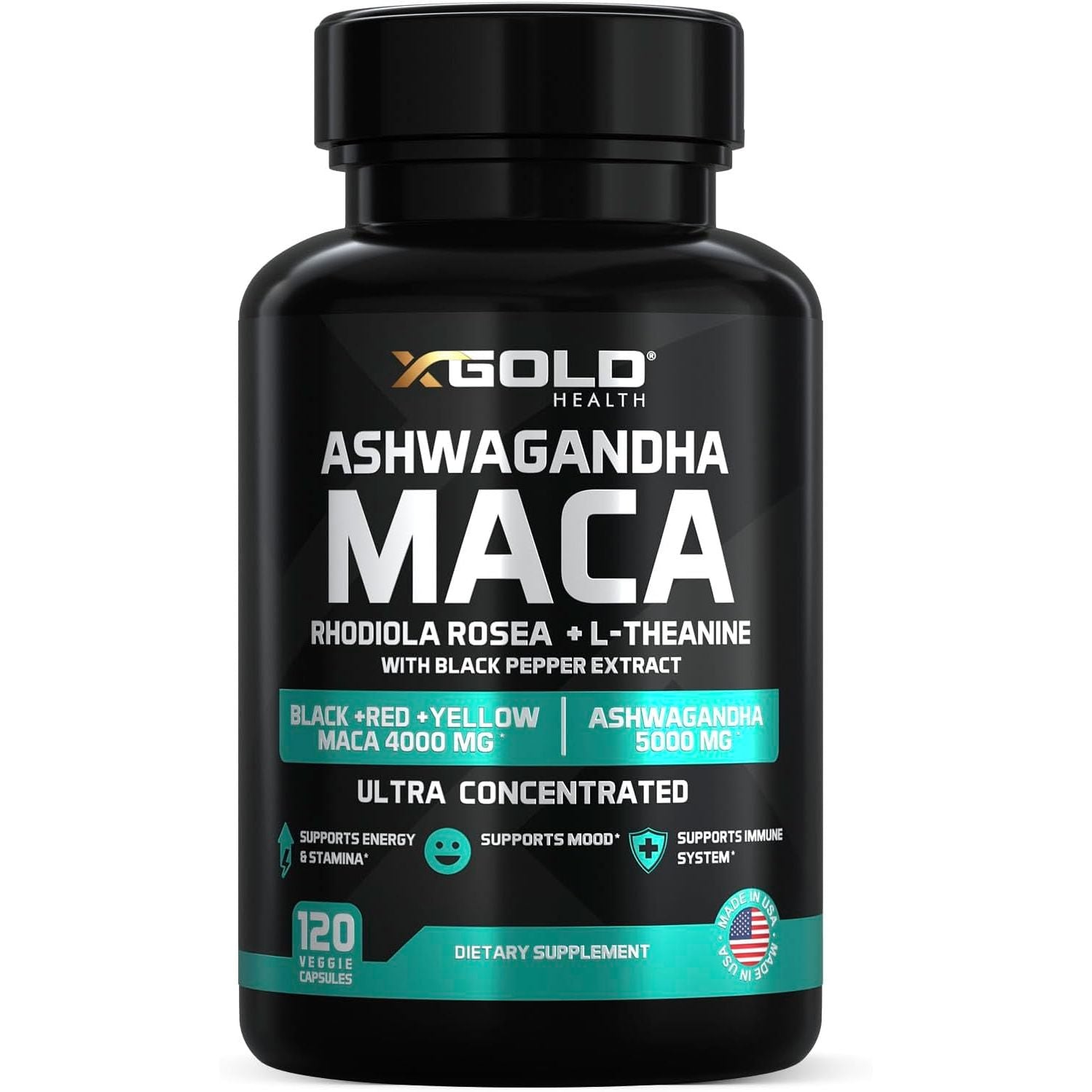 X Gold Health Ashwagandha Maca – 120 Capsules | Energy, Hormone Balance & Mood Support