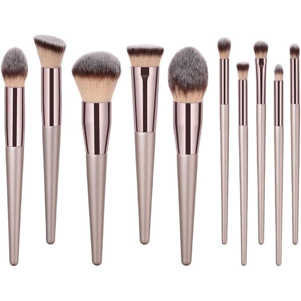 Feriuzymix Professional Makeup Brush Set - 10 Pcs (Champagne Gold)