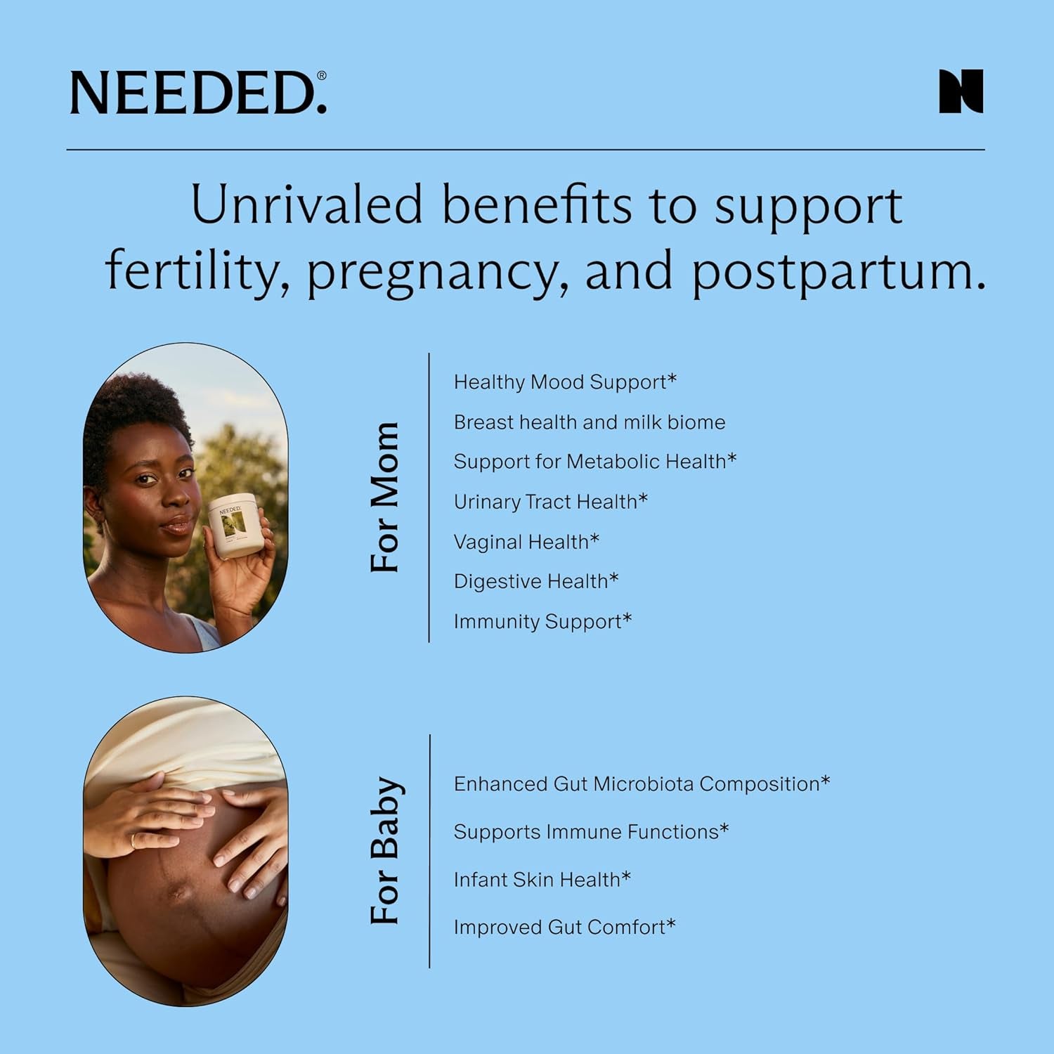 Needed Expertly-Formulated & Tested Prebiotic & Probiotic for Prenatal, Pregnancy, Breastfeeding, & Postpartum | Balance Mood, Boost Immunity, Healthy Microbiome for Mother & Baby | 60 Capsules