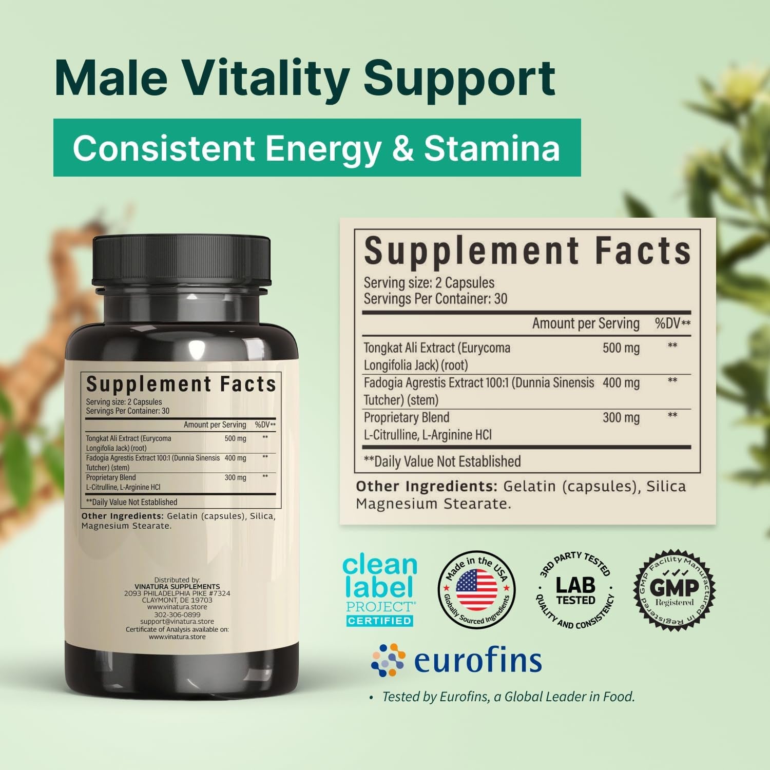 Tongkat Ali Fadogia Agrestis - 1200Mg, Enhanced with Nitric Oxide Booster Supplement, Longjack Tongkat Ali for Men, *USA Made and Tested*, 60 Capsules