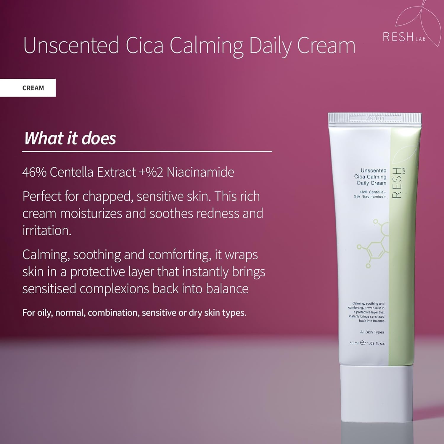 Korean Cica Repair Cream – Hydrating Face Moisturizer for Sensitive & Dry Skin | Redness Relief, Soothing Cream with Ceramide & Panthenol (Fragrance-Free, 50Ml)