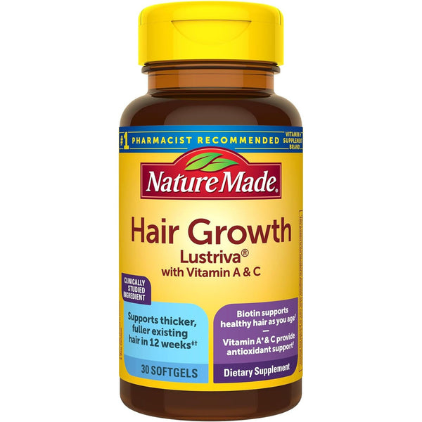 Nature Made Hair Growth Softgels – 30 Softgels | Clinically Proven Formula for Thicker, Fuller Hair in 12 Weeks