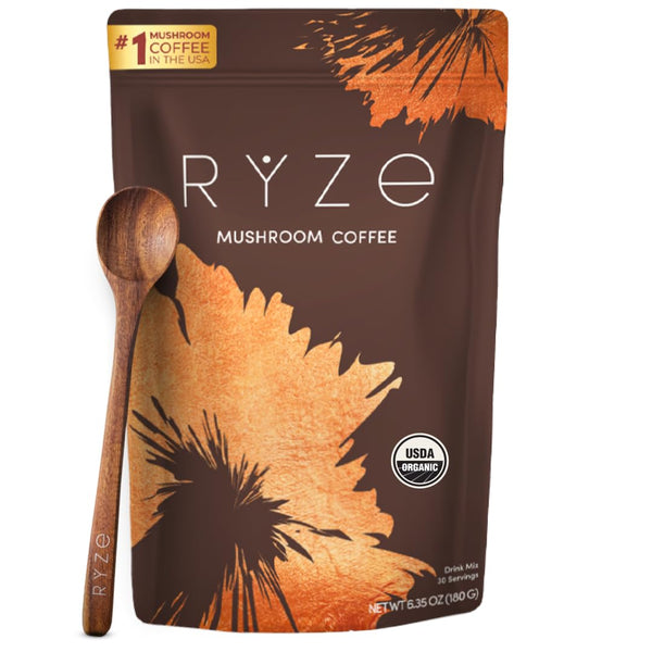 RYZE Superfoods Mushroom Coffee – 180g, 30 Servings | Adaptogenic Energy, Focus & Immunity Support