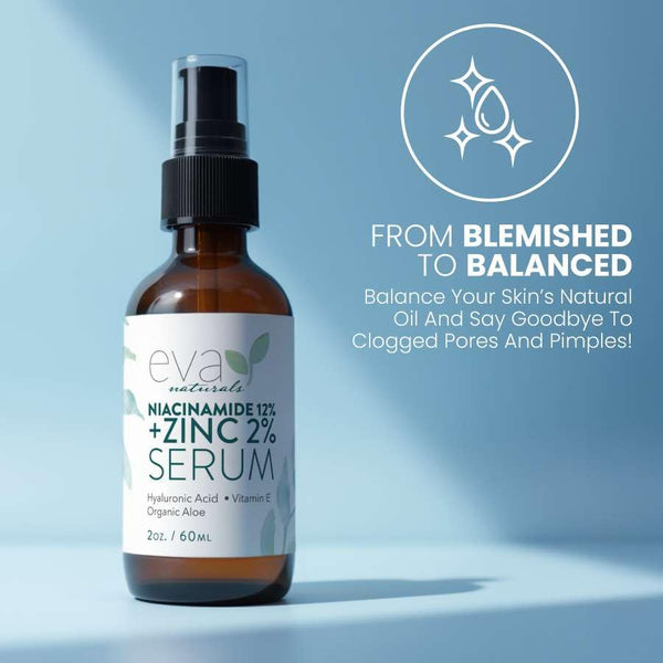 Eva Naturals Niacinamide 12% + Zinc 2% Serum – 60ml | Pore Minimizer & Dark Spot Corrector
