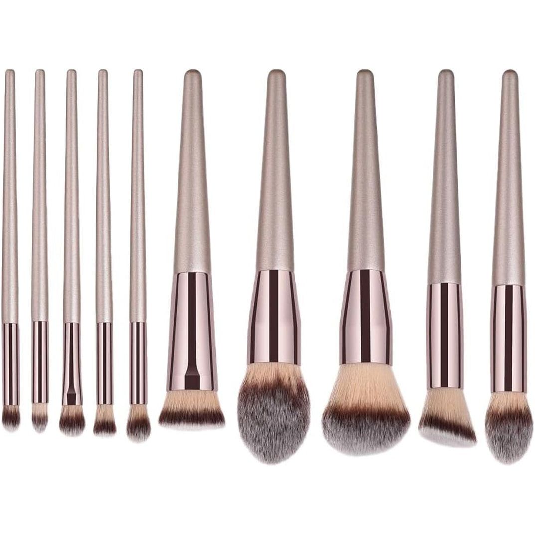 Feriuzymix Professional Makeup Brush Set - 10 Pcs (Champagne Gold)