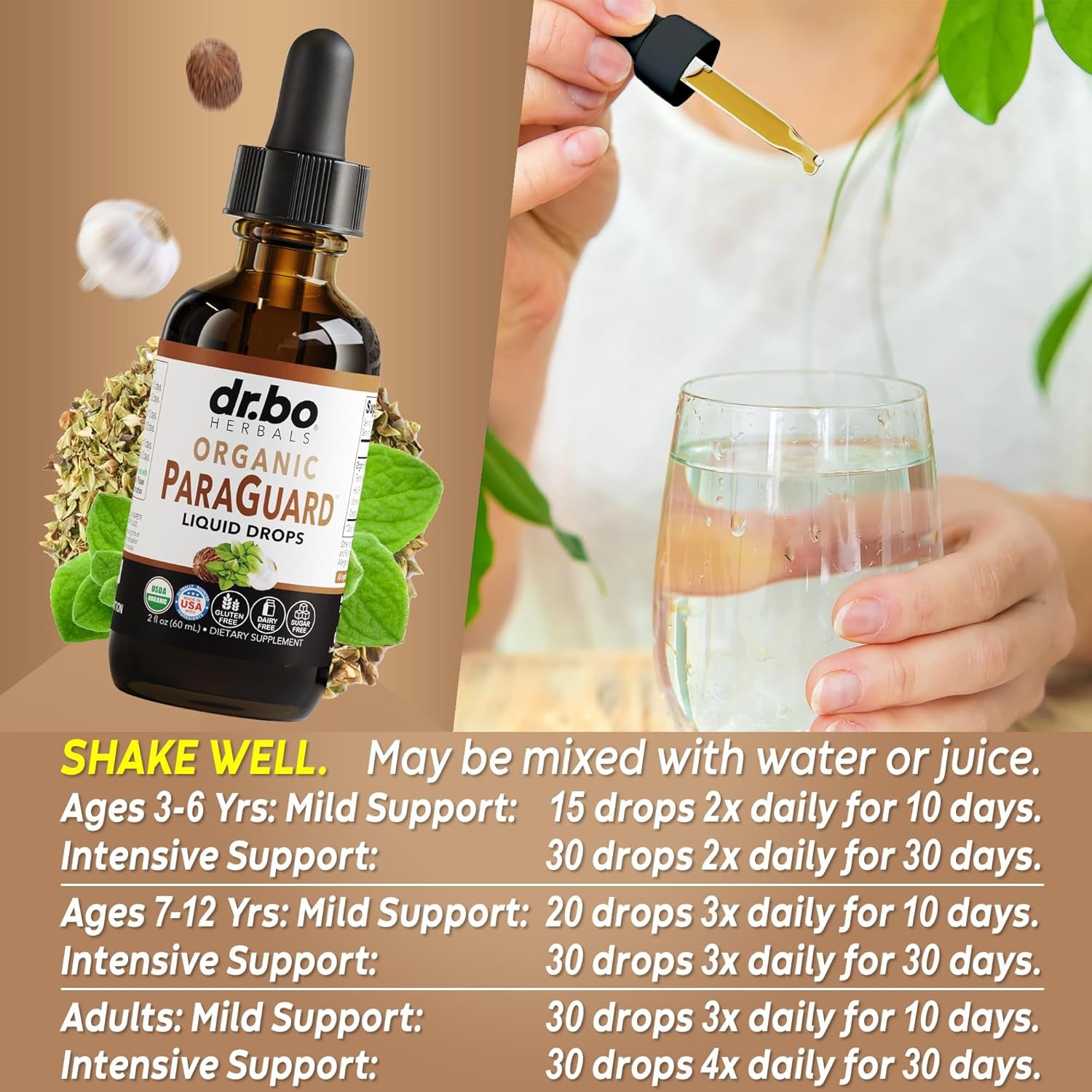 DR. BO Organic ParaGuard Liquid Drops – 60ml | Extra-Strength Herbal Gut Cleanse & Digestive Detox  Cleanse Naturally. Support Gut Harmony.