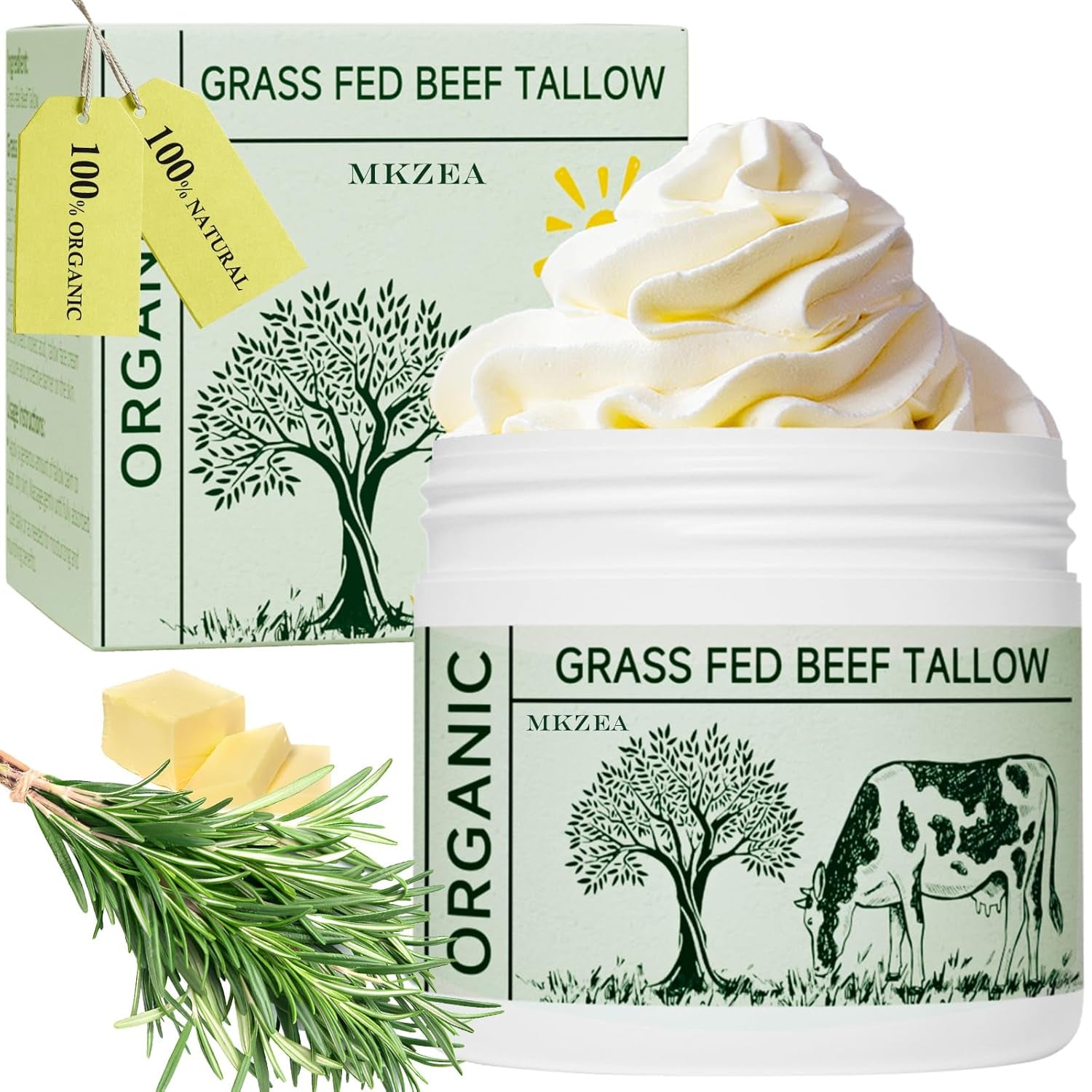 MKZEA Organic Grass-Fed Beef Tallow – 48g | Deep Hydration & Multi-Vitamin Skin Nourishment