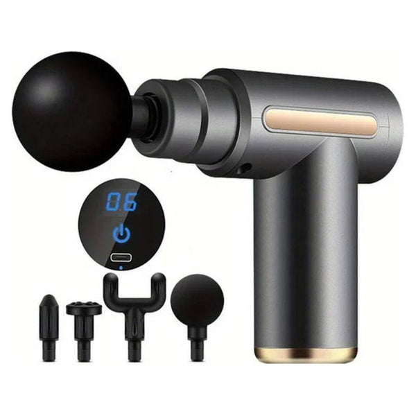 Portable Fascial Massage Gun Electric Percussion Pistol Massager Body Relaxation with LED Touch Screen 4Replaceable Massage Head