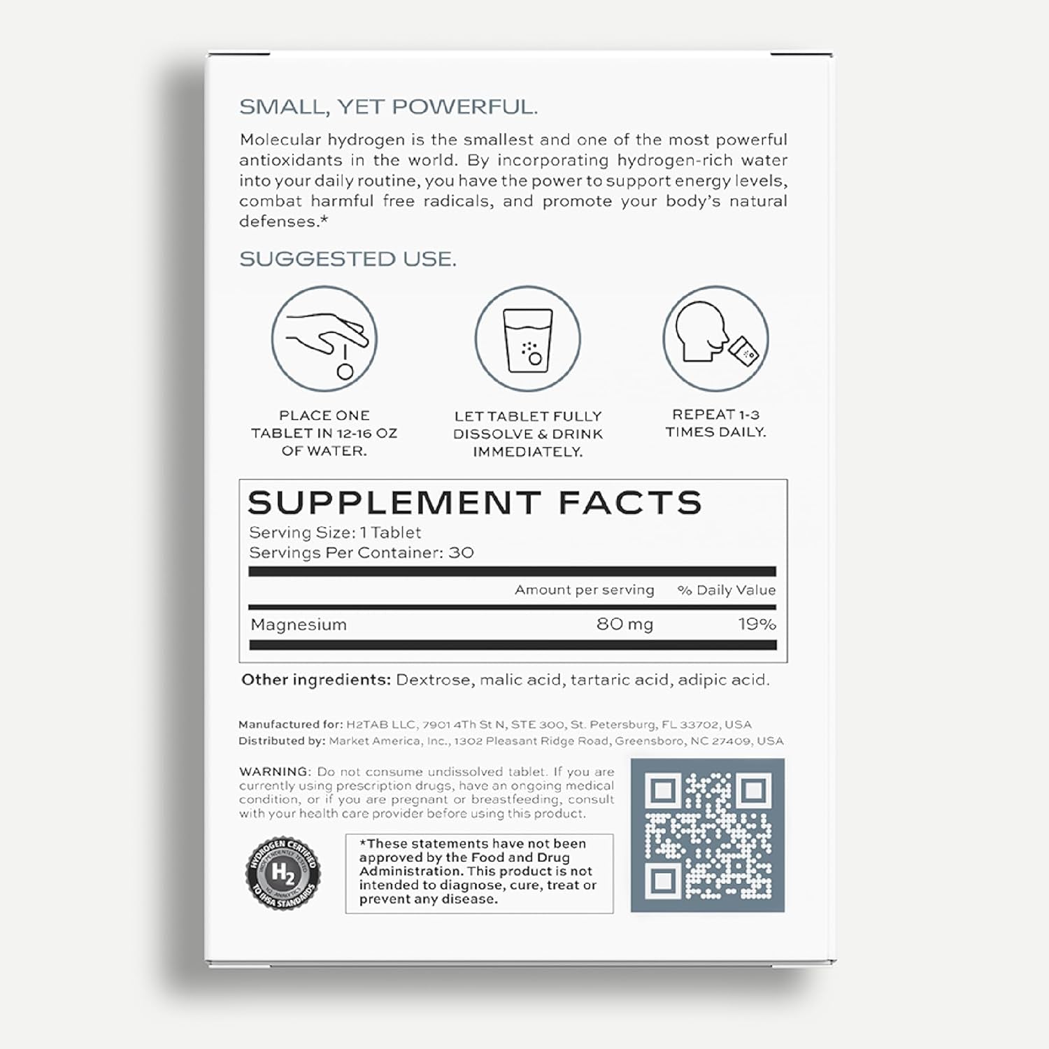 H2TAB Molecular  Hydrogen (Unflavored) - 30 Dissolvable Tablets