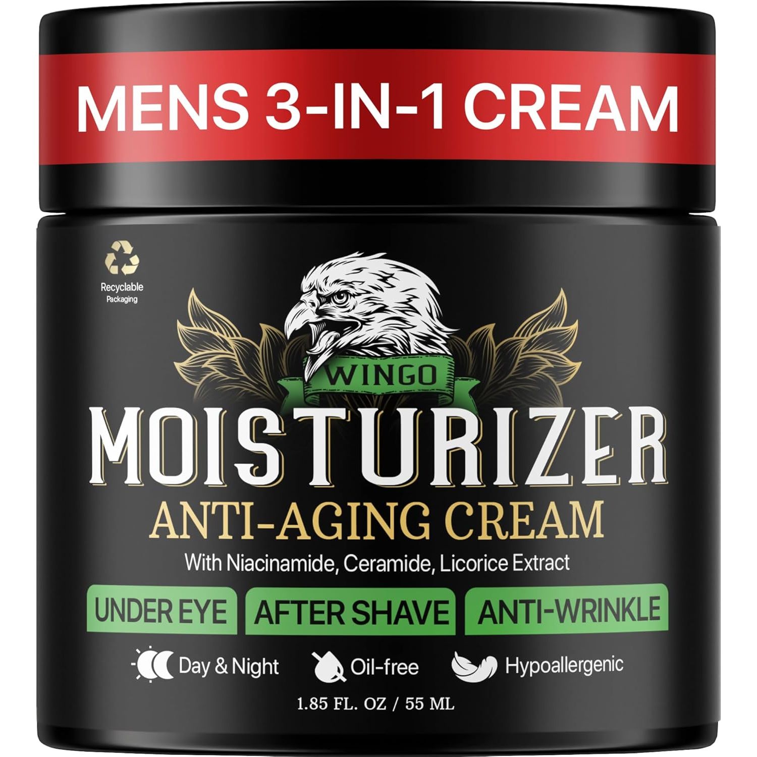 Mens Face Moisturizer Anti-Aging Cream - Lightweight after Shave Lotion for Men - Day & Night Hydrating Skin Care with Niacinamide Collagen Ceramides - Fast-Absorbing Non-Greasy 1.85Oz