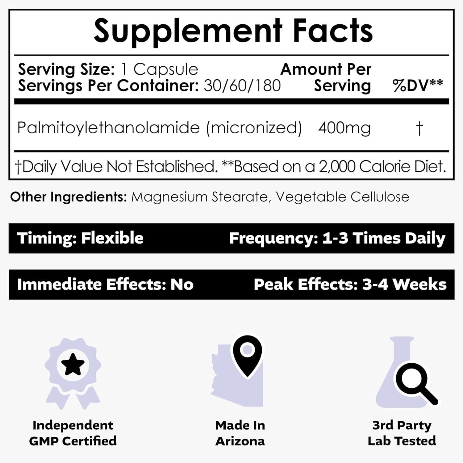 Nootropics Depot Palmitoylethanolamide Capsules 400mg – 180 Capsules | Natural Discomfort & Nerve Support
