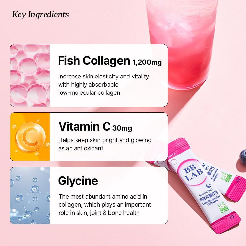 BB LAB Goodnight Low Molecular Collagen – 30 Sticks | Nighttime Skin Renewal with Halal-Certified Collagen