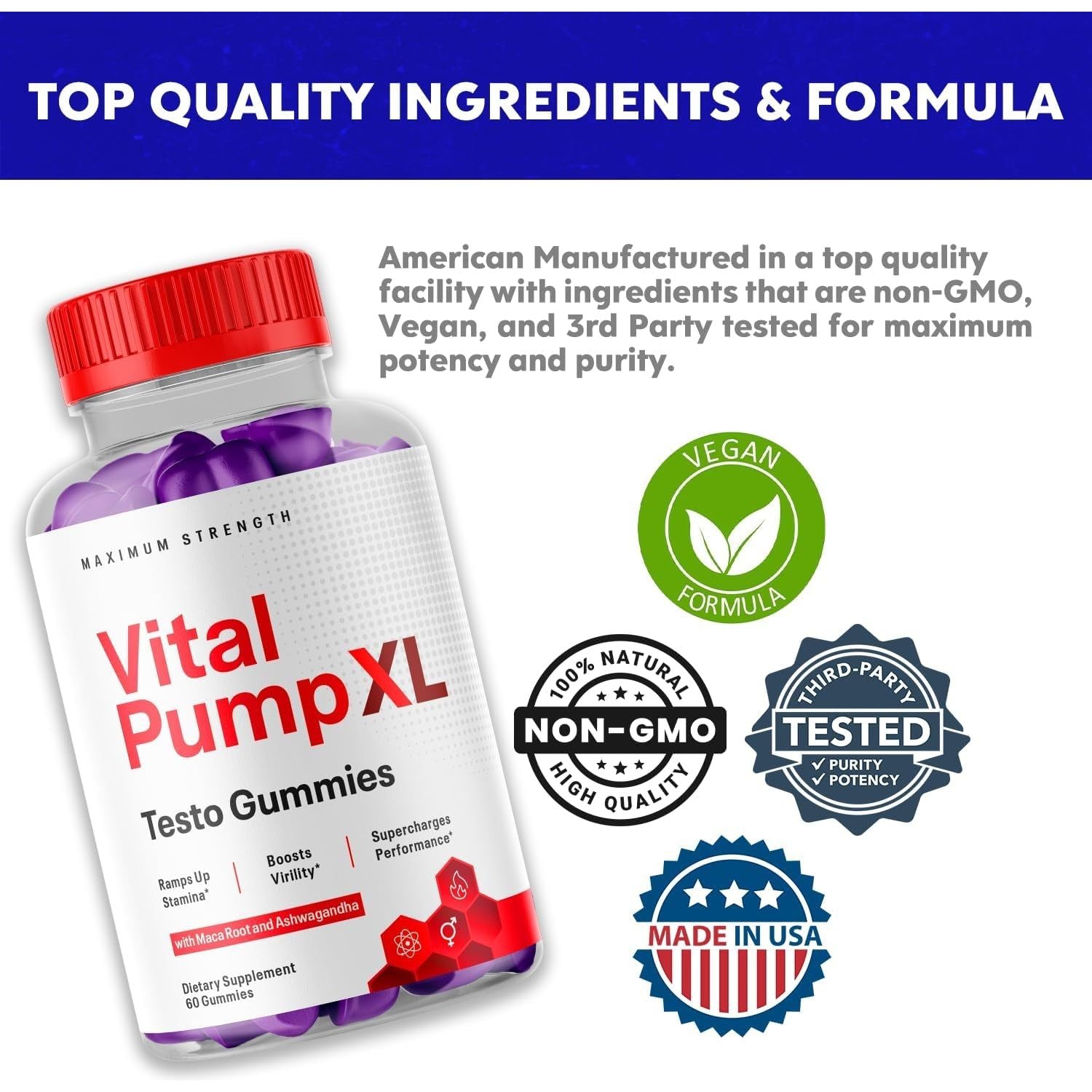 Syvor Vital Pump XL Testo Gummies – 60 Gummies | Natural Testosterone Support for Strength & Energy