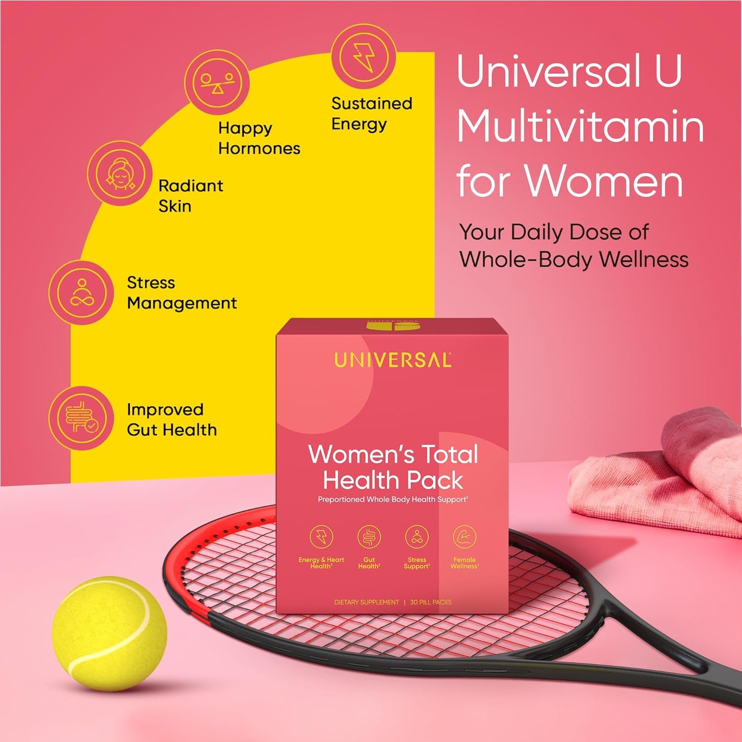 Universal U Women's Total Health Pack – 30 Daily Pill Packs | All-in-One Multivitamin for Energy, Immunity, Gut & Hormone Support