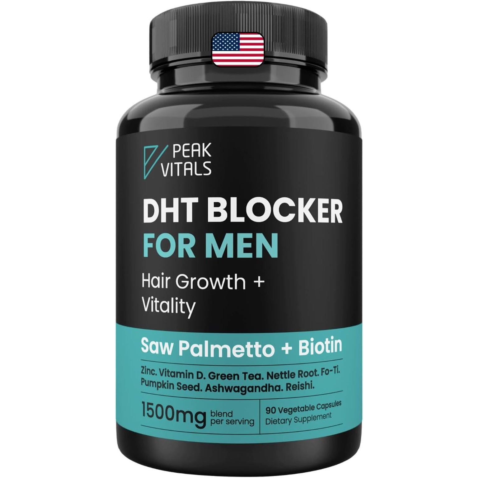 PEAK VITALS DHT Blocker for Men – 90 Capsules | Hair Regrowth Supplement with Biotin, Saw Palmetto & Adaptogens