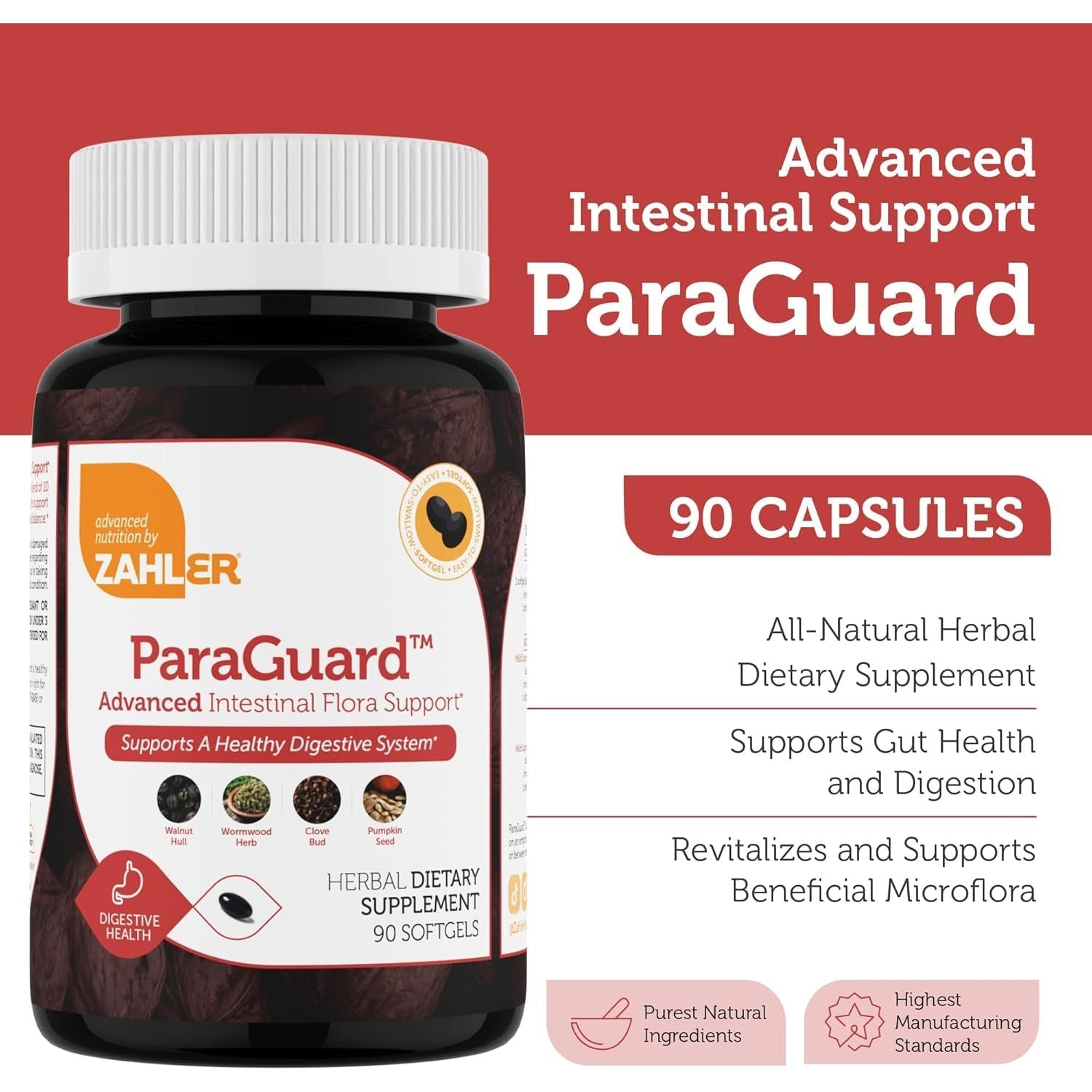 Zahler ParaGuard Advanced Intestinal Flora Support – 90 Softgels | Herbal Gut Cleanse & Digestive Detox