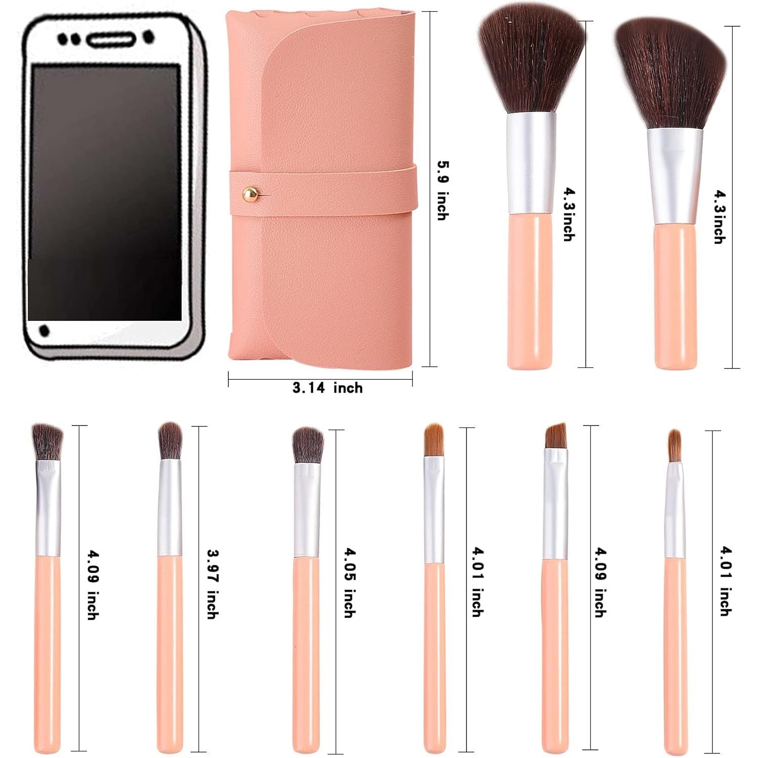 VIVID STELLA Makeup Brush Set – Premium Brushes with Travel Cosmetic Bag (8pcs - Pink)