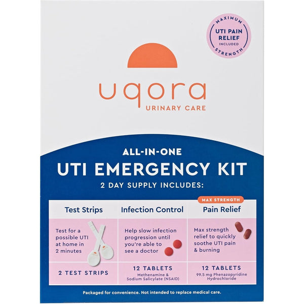 Uqora UTI Emergency Kit – Complete 3-in-1 Solution with Test Strips, Infection Control & Fast Pain Relief | At-Home UTI Support