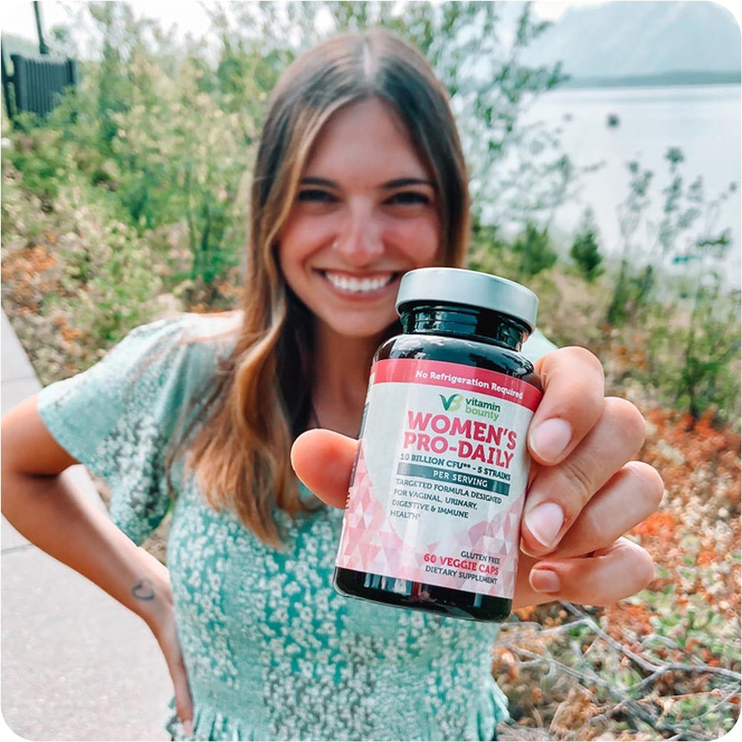 Women'S Pro-Daily Probiotic - 10 Billion Cfus, and 5 Strains, Help Vaginal & Digestive Health, Vaginal Probiotic & Prebiotic & Ph Balance, Cranberry, Gluten-Free - 60 Capsules