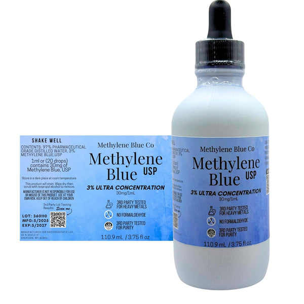 METHYLENE BLUE CO Methylene Blue USP 3% – 110.9ml | High-Purity Antioxidant Solution for Cellular & Mitochondrial Support