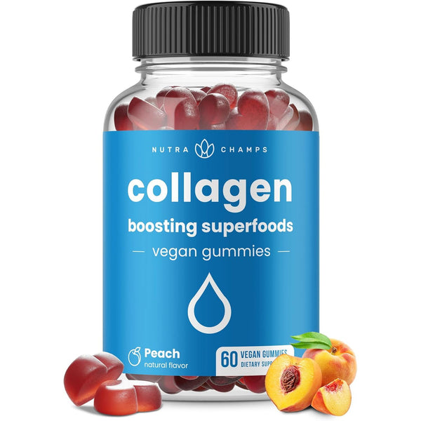 Collagen Boosting Gummies, Collagen Booster Gummy for Natural Collagen Production, Vegan Pectin Supplements Chews for Women & Men, 60 Peach Vitamins Gummies