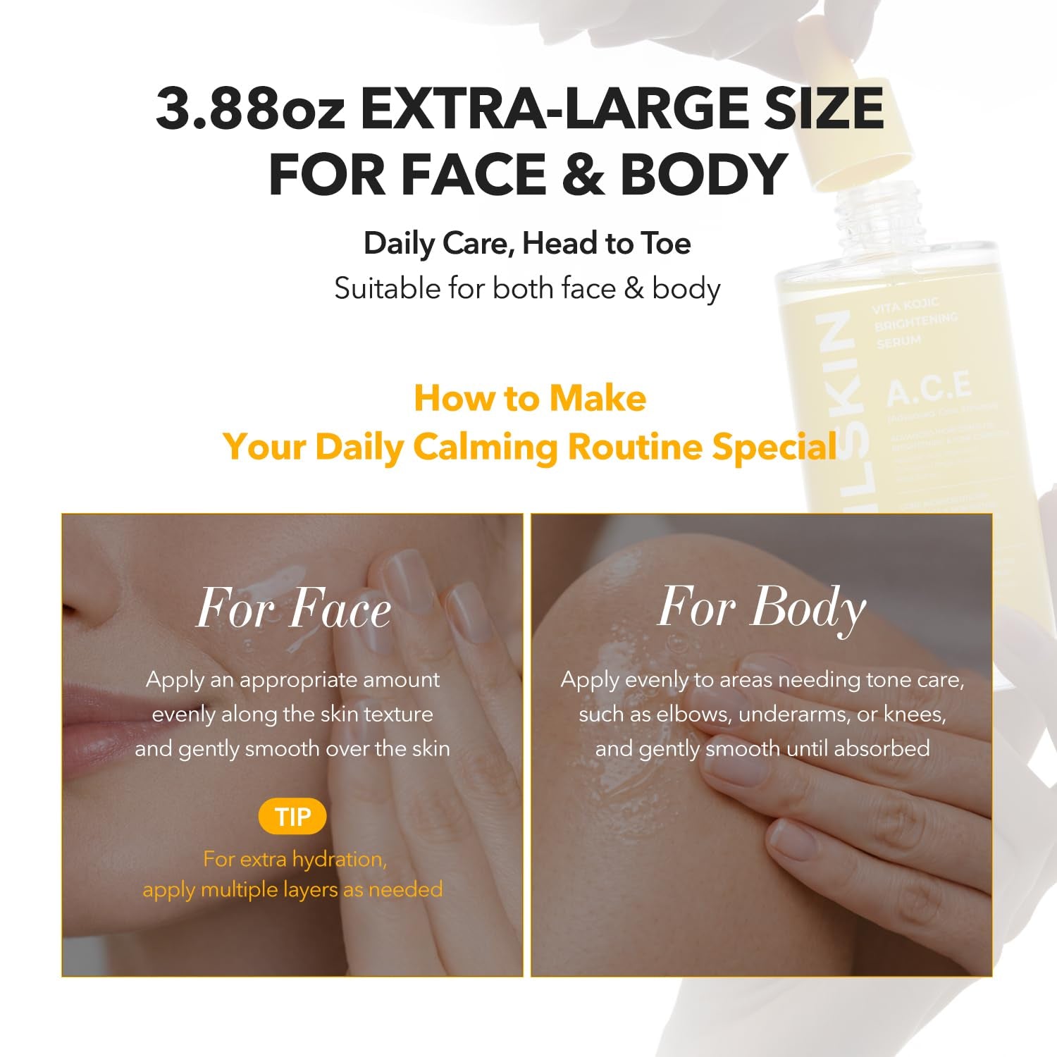 A.C.E Serum｜Vita Kojic Serum for Brightening & Glow｜3-Second Brightening｜Kojic Acid & Vitamin C for Uneven Skin Tone｜Korean Skin Care｜3.88 Oz.