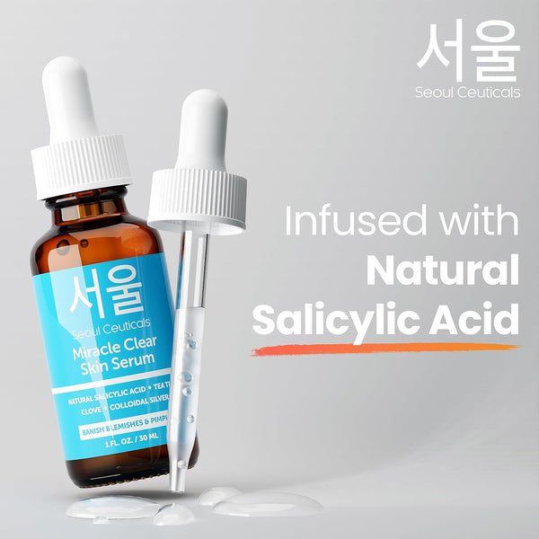 SeoulCeuticals Miracle Clear Skin Acne Serum – 30ml | Natural Salicylic Acid + Tea Tree for Clear, Balanced Skin