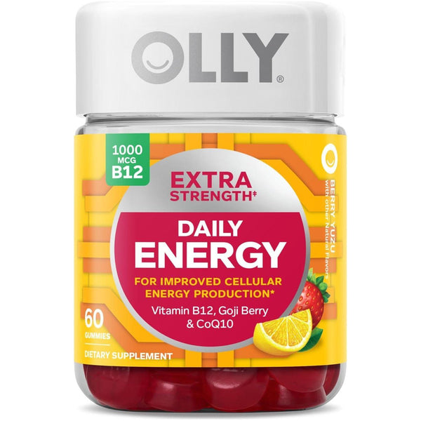 Extra Strength Daily Energy Gummy, Caffeine Free, 1000Mcg Vitamin B12, Coq10, Goji Berry, Adult Chewable Supplement, Berry Yuzu Flavor - 60 Count