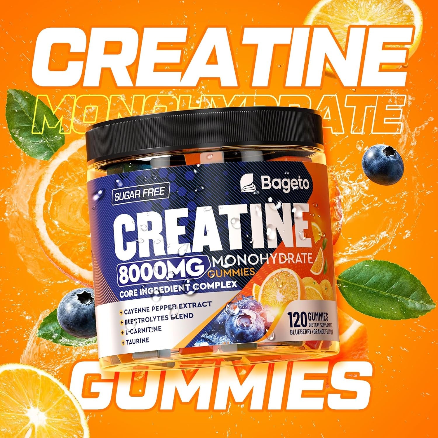 Bageto Creatine Monohydrate Gummies Complex – 120 Gummies | Sugar-Free Creatine + Taurine & Electrolytes for Strength, Recovery & Energy