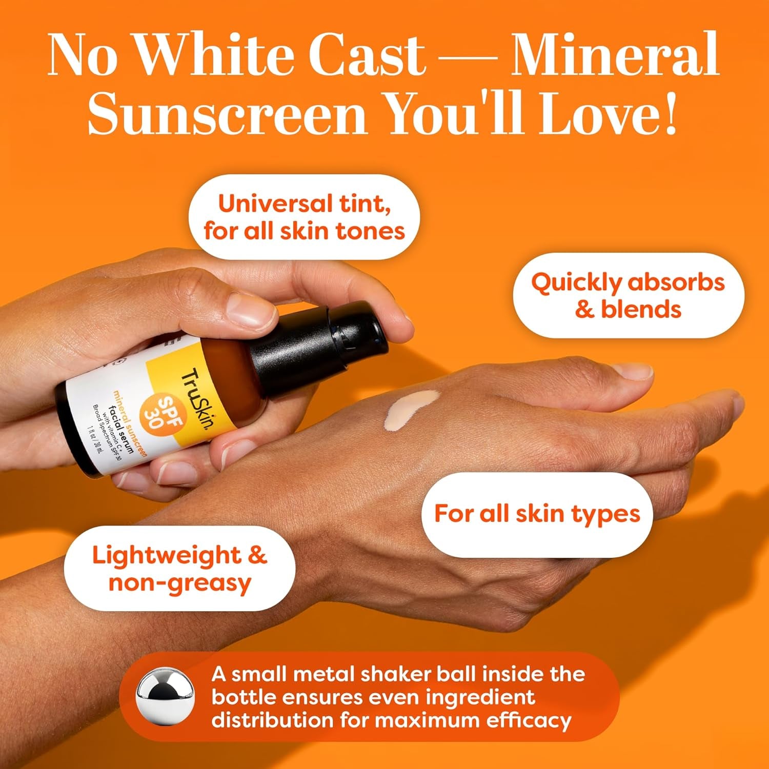 TruSkin SPF 30 Mineral Sunscreen Facial Serum – 30ml | Tinted Broad-Spectrum Sun Protection with Vitamin C & Hydration Boost