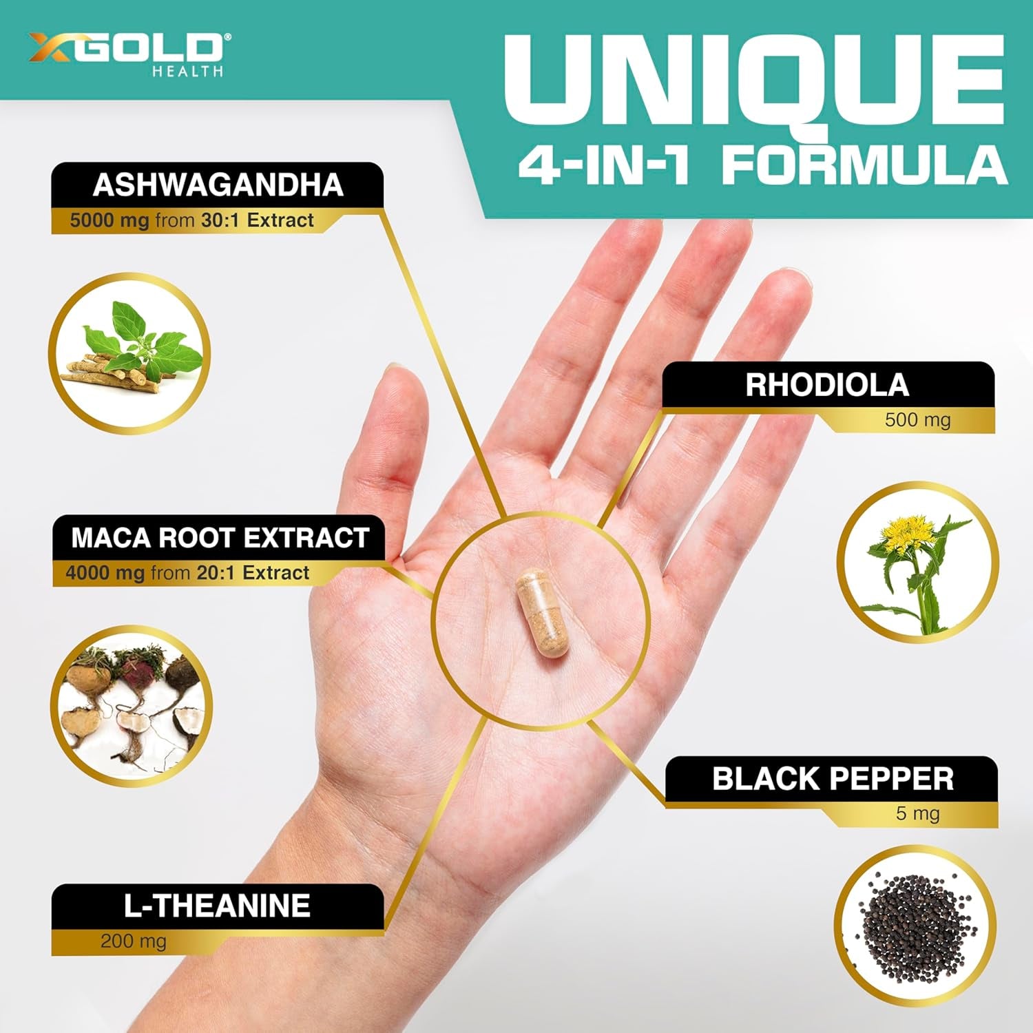 X Gold Health Ashwagandha Maca – 120 Capsules | Energy, Hormone Balance & Mood Support