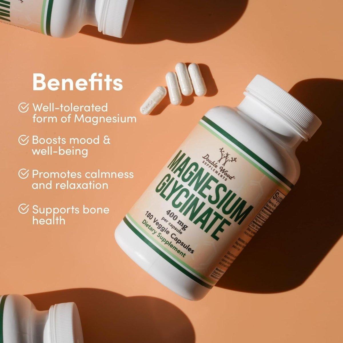 [Double Wood Supplements] Magnesium Glycinate 400 mg per capsule - 180 Vegan Capsules - Glam Global UK